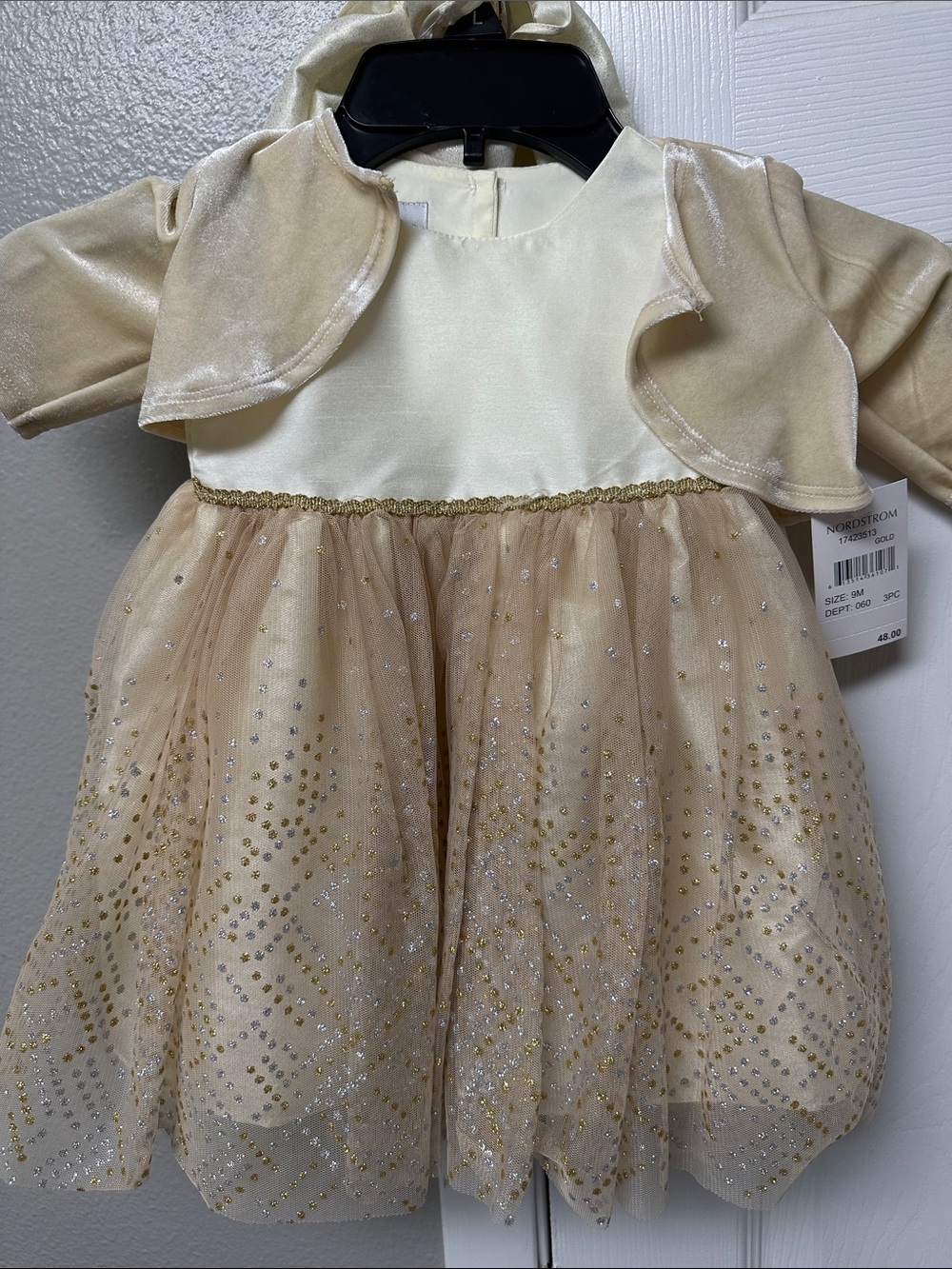 Nordstrom Girls Cream and Gold Sparkle Tulle Dress with Bolero